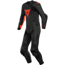 Macacão Dainese Pro Laguna Seca 5 Perfurado 1 Peça - Preto/Vermelho Fluorescente