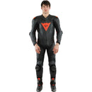 Macacão Dainese Pro Laguna Seca 5 Perfurado 1 Peça - Preto/Vermelho Fluorescente