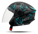 Capacete Tork New Three Flowers Preto Fosco e Azul